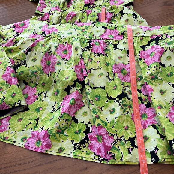 WAYF Dress Size XL Floral Short Sleeve Side Cutout Maxi Lime Fuschia - Picture 9 of 13